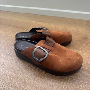 Donald J. Pliner Fiona chestnut suede clogs mules with Silver Buckle